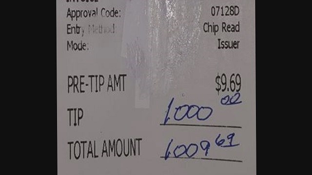 Man leaves anonymous $1,000 tip for college-bound waitress